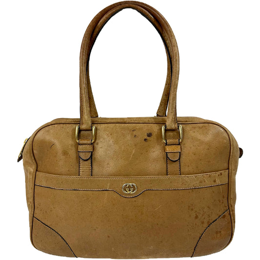 Vintage Gucci Tan Leather Zip Tote