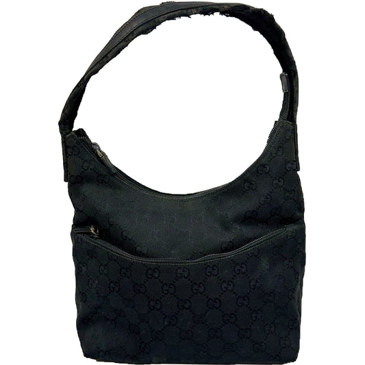 Vintage Gucci Black Monogram Hobo Baguette Bag