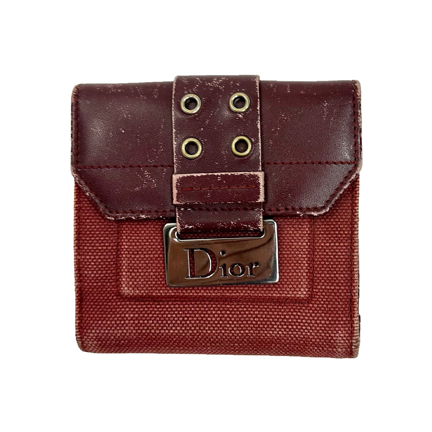 Vintage 2003 Dior Street Chic Maroon Canvas and Leather Bifold Compact Wallet