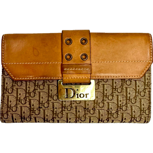Vintage 2003 Dior Street Chic Canvas and Leather Tan Bifold Long Wallet