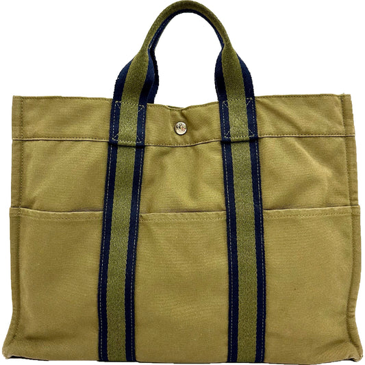 Vintage Hermes Toile Fourre Tout MM Green Canvas Tote