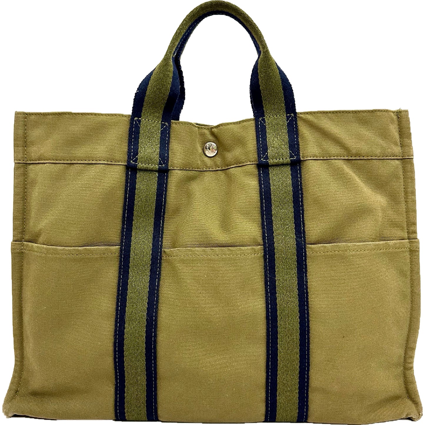 Vintage Hermes Toile Fourre Tout MM Green Canvas Tote