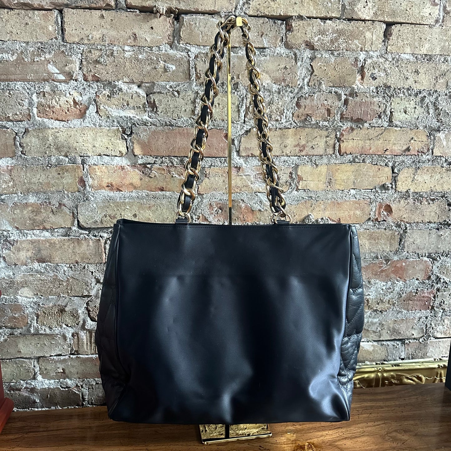 Vintage Moschino 90's Cheap & Chic Nylon and Leather Shopping Tote Chain Bag