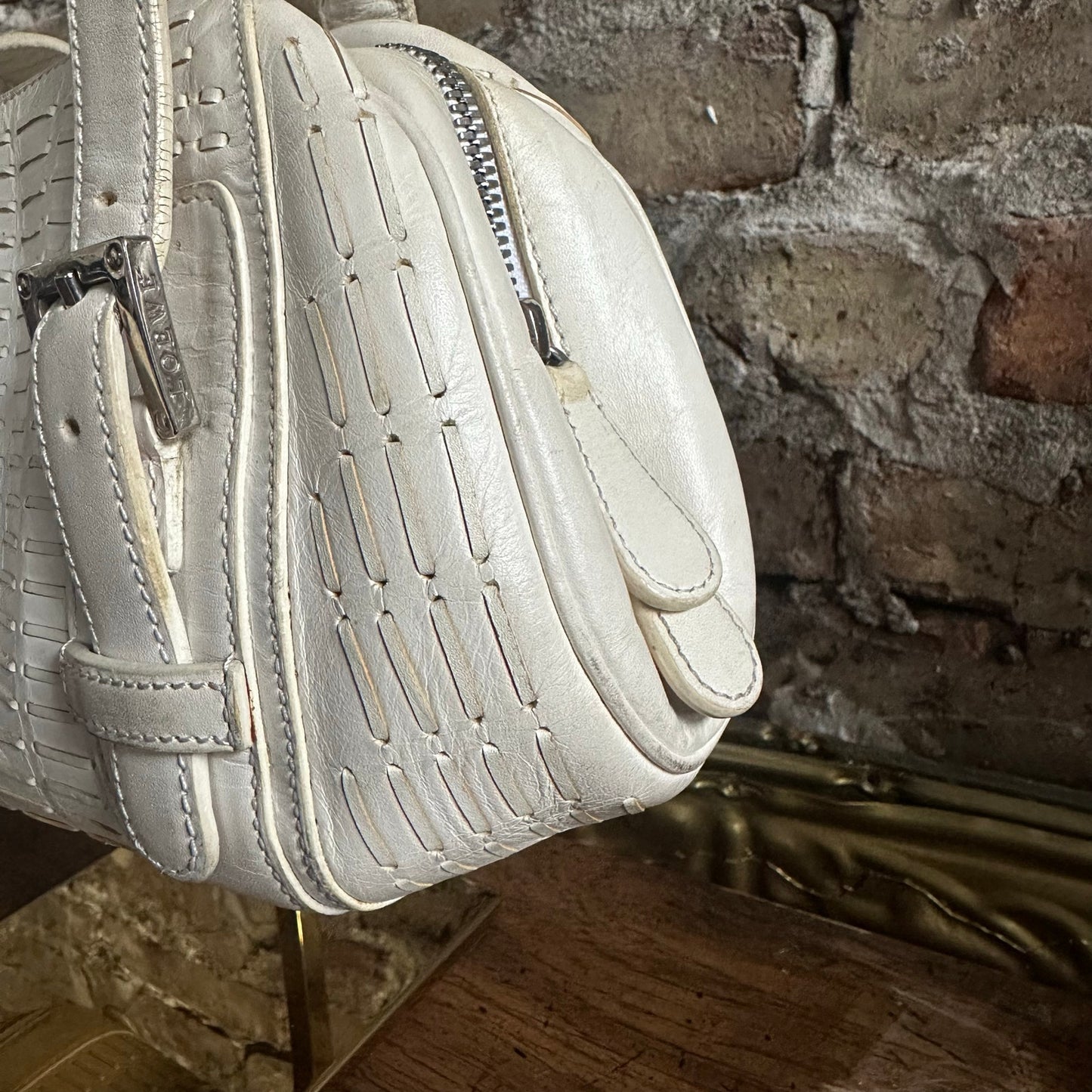 Vintage 2000's Loewe White Leather Senda Satchel