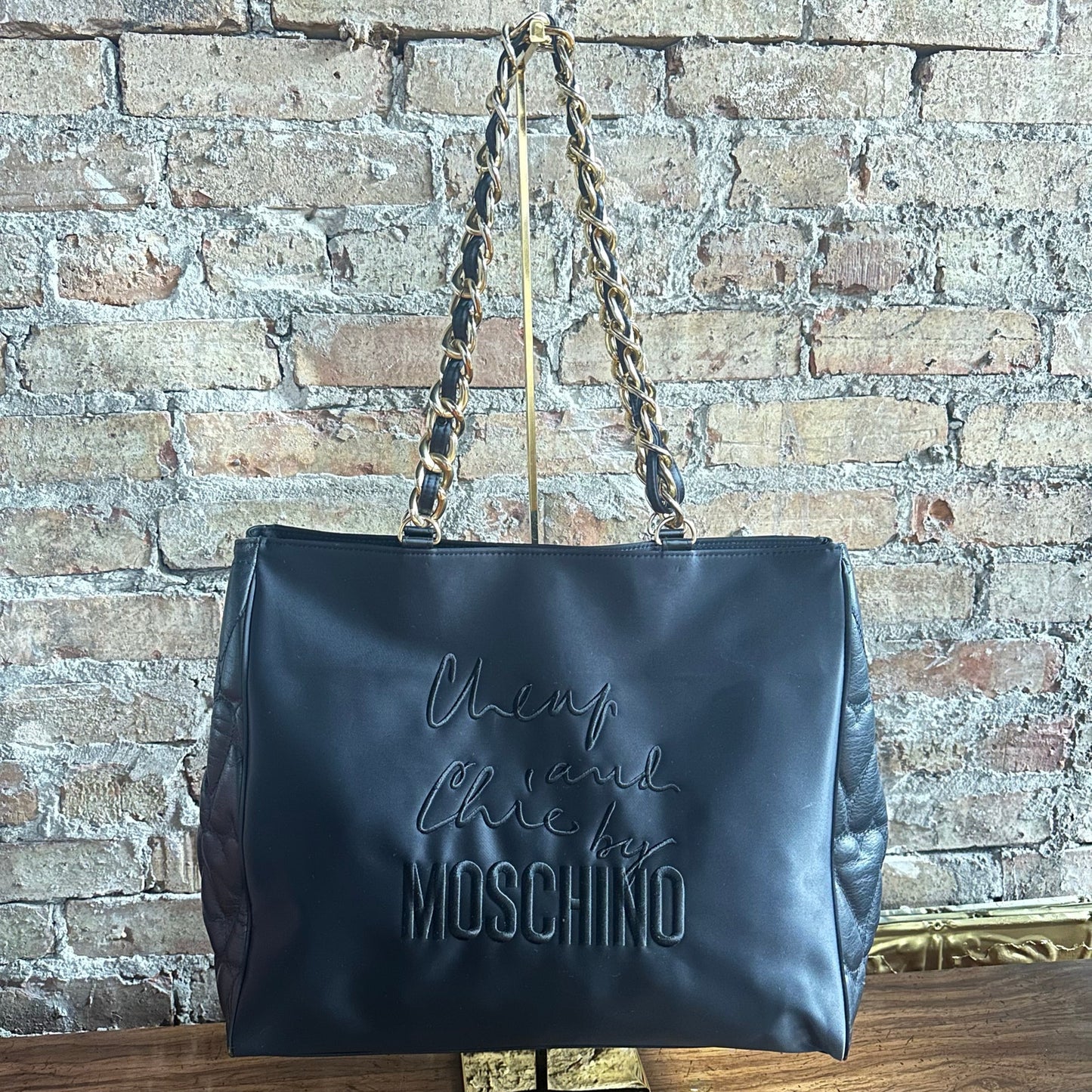 Vintage Moschino 90's Cheap & Chic Nylon and Leather Shopping Tote Chain Bag
