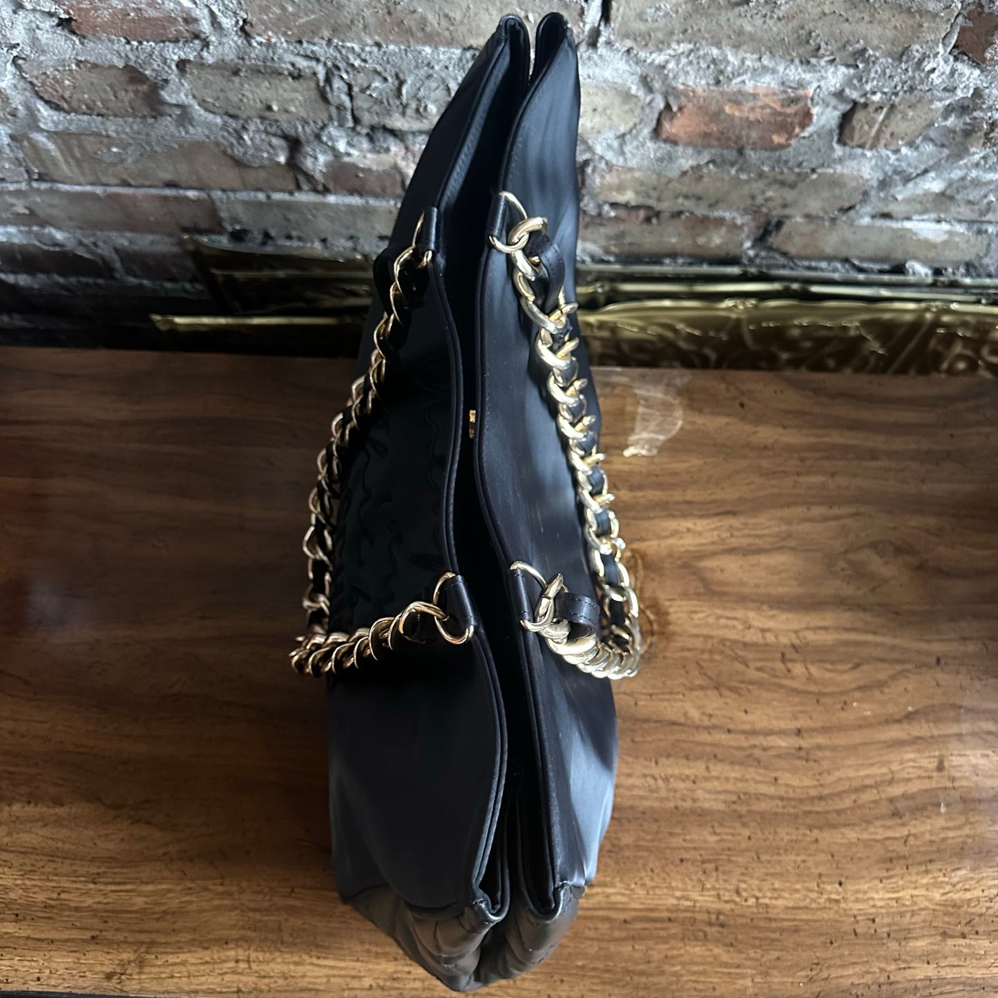 Vintage Moschino 90's Cheap & Chic Nylon and Leather Shopping Tote Chain Bag