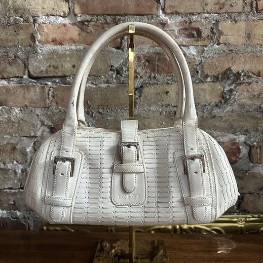 Vintage 2000's Loewe White Leather Senda Satchel