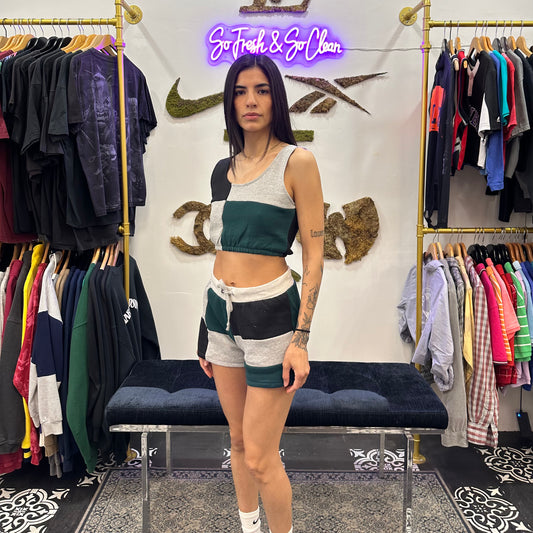 Reworked Vintage Champion Patchwork Crop Top & Shorts Set