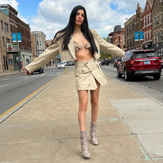 Reworked Vintage Johnny Carson Beige Blazer & Skirt Set