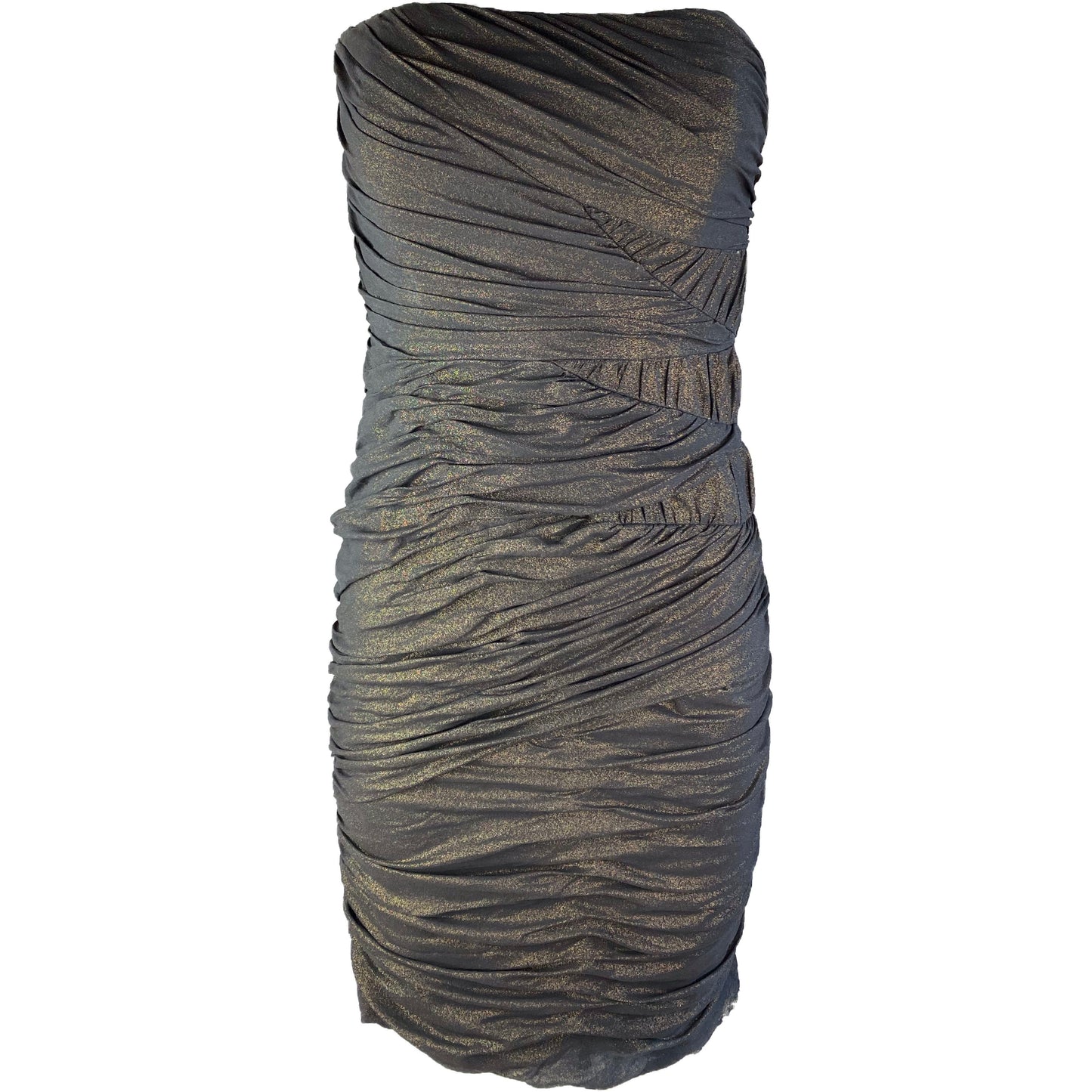 Badgley Mischka Black and Gold Ruched Bodycon Cocktail Dress