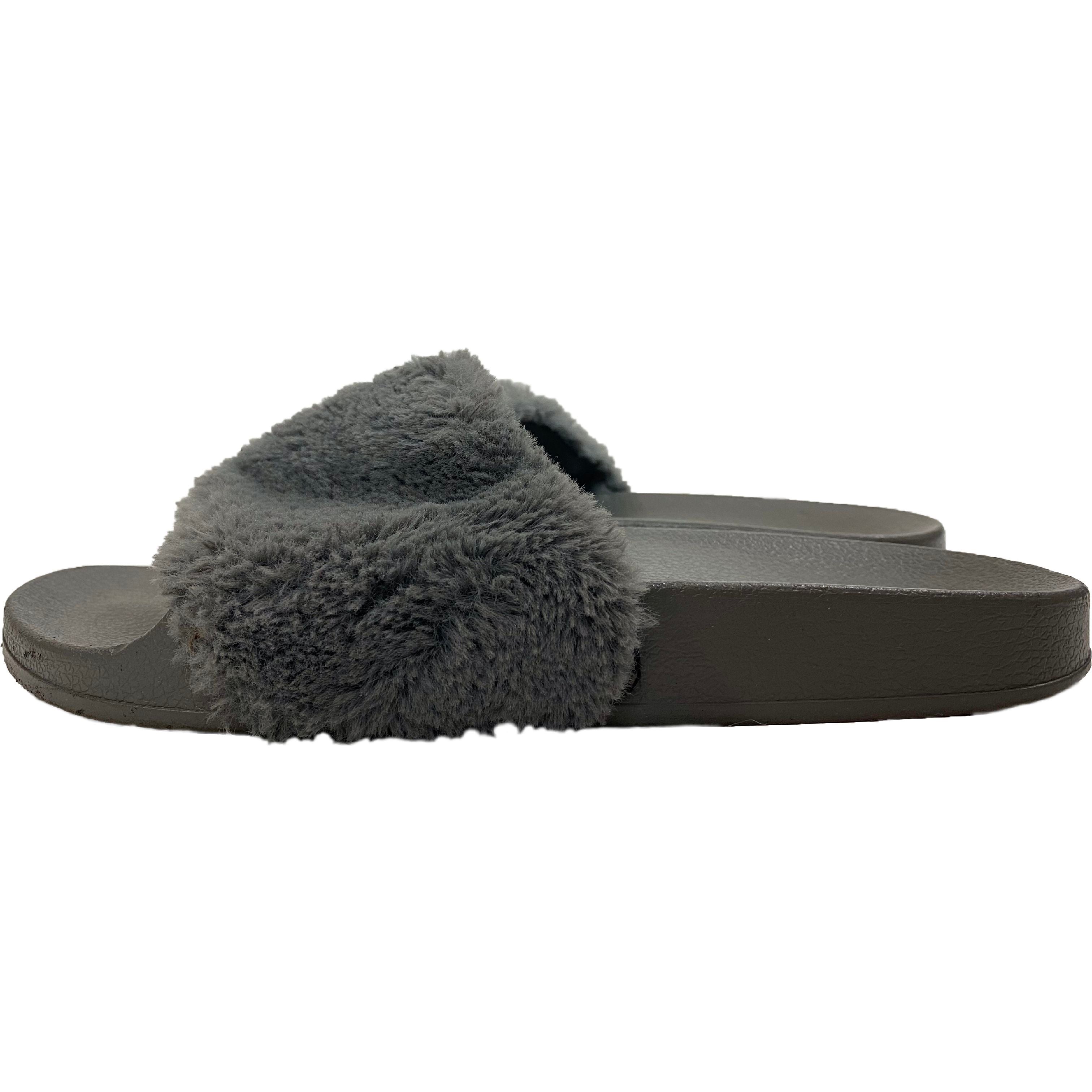 Grey faux 2024 fur slides