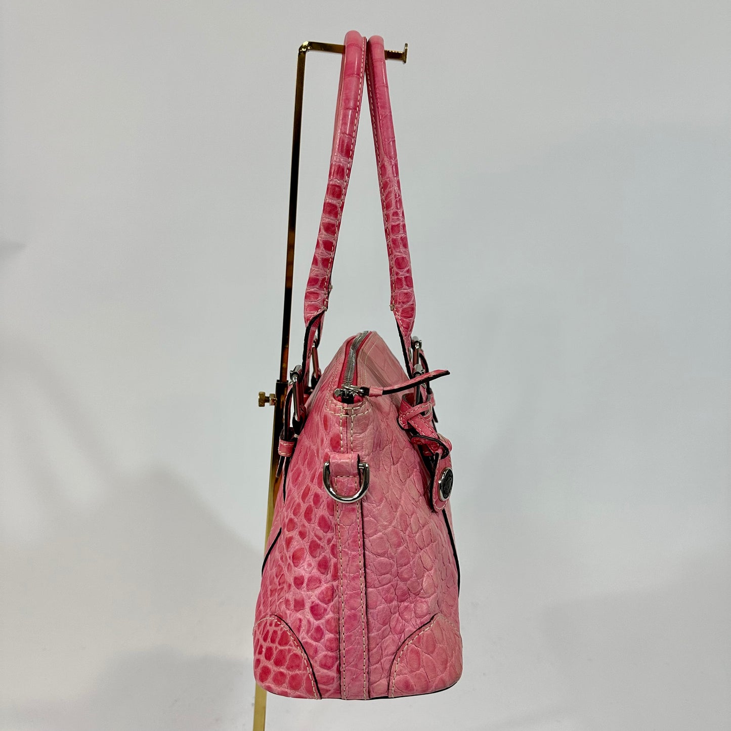 Vintage Y2K Dooney & Bourke Hot Pink Crocodile Embossed Leather Handbag