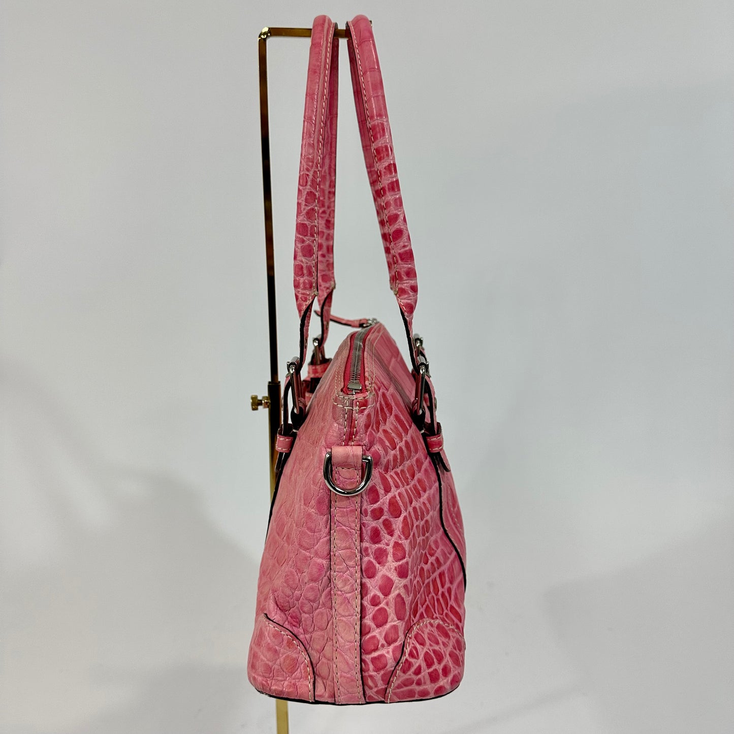 Vintage Y2K Dooney & Bourke Hot Pink Crocodile Embossed Leather Handbag
