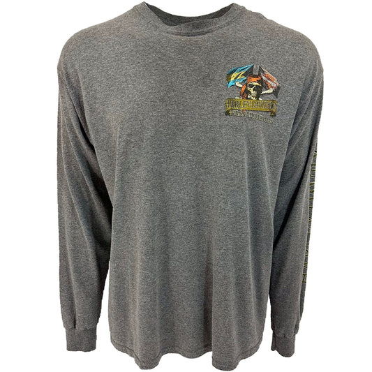 Vintage Harley Davidson Bahamas Pirate Ship Long Sleeve Grey Tee