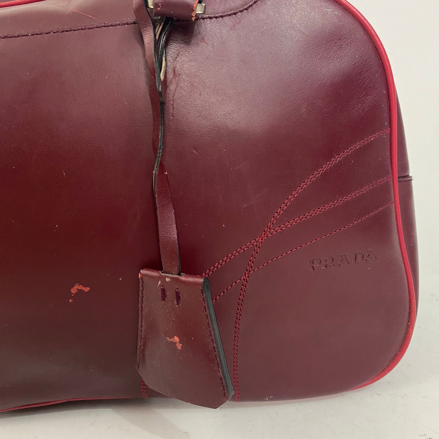 Authentic $1595 red leather Prada doctor/bowling bag with keys