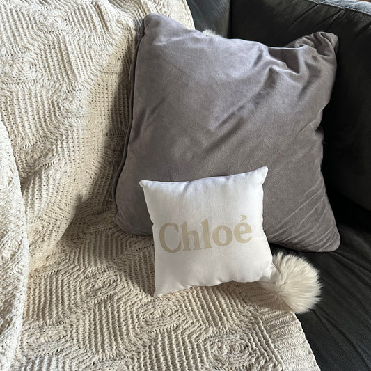 Reworked Designer Dustbag Small Accent Pillow