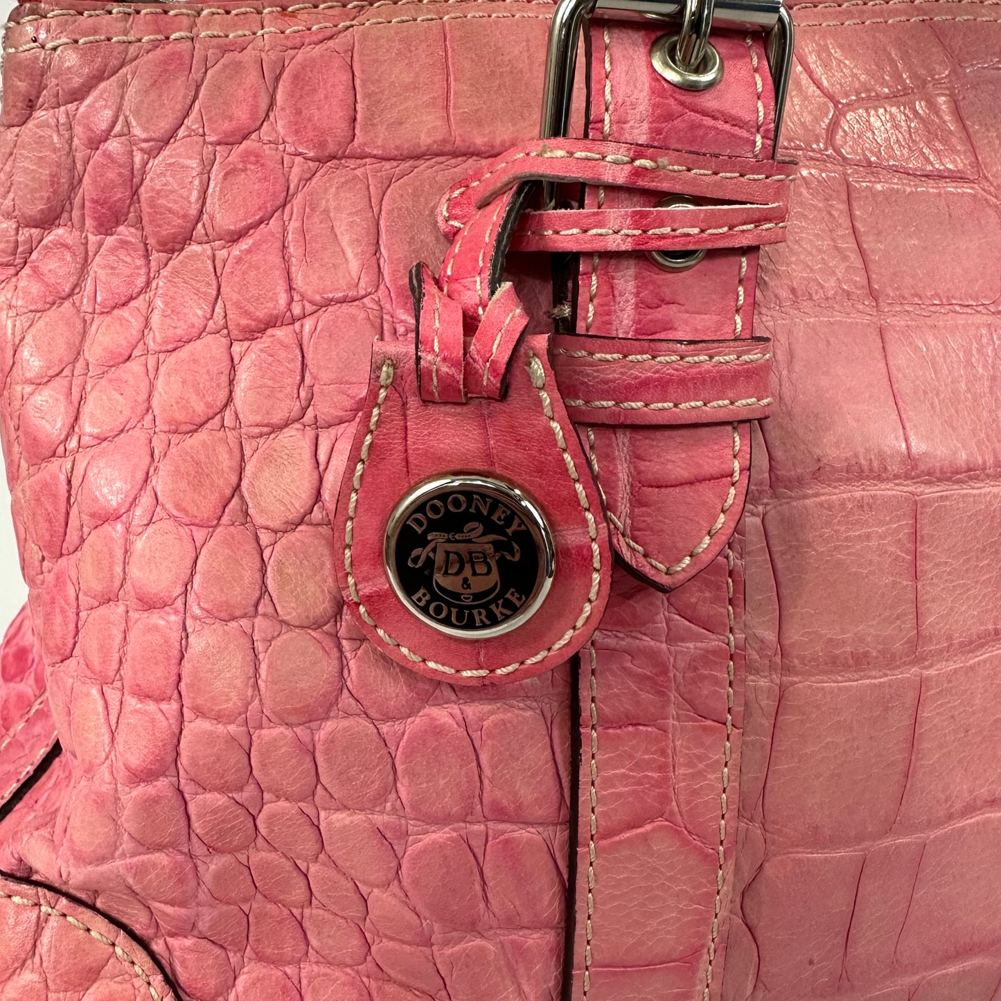 Vintage Y2K Dooney & Bourke Hot Pink Crocodile Embossed Leather Handbag