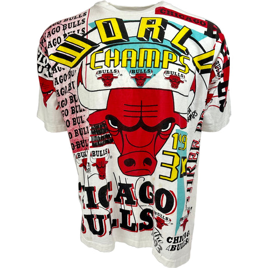Vintage 1993 Chicago Bulls World Champs All Over Print Single Stitch Tee