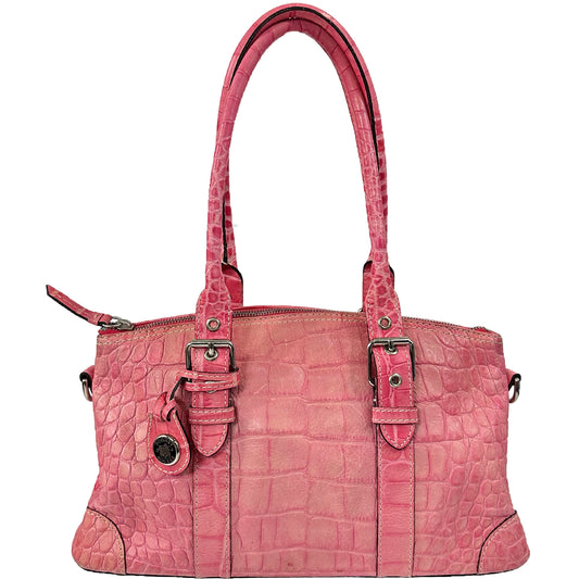 Vintage Y2K Dooney & Bourke Hot Pink Crocodile Embossed Leather Handbag