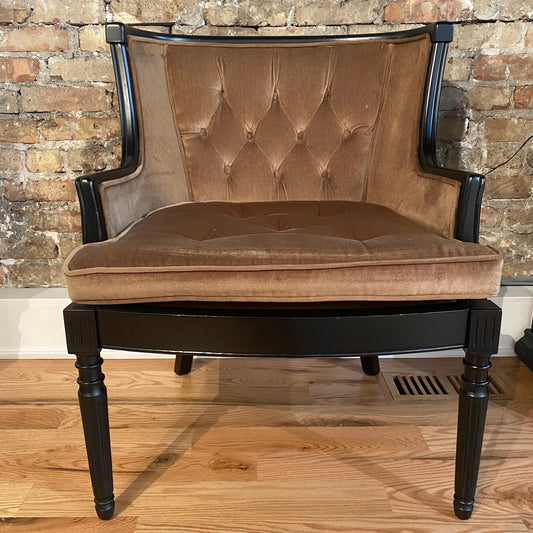 Refinished Vintage Velvet and Wood Arm Chair