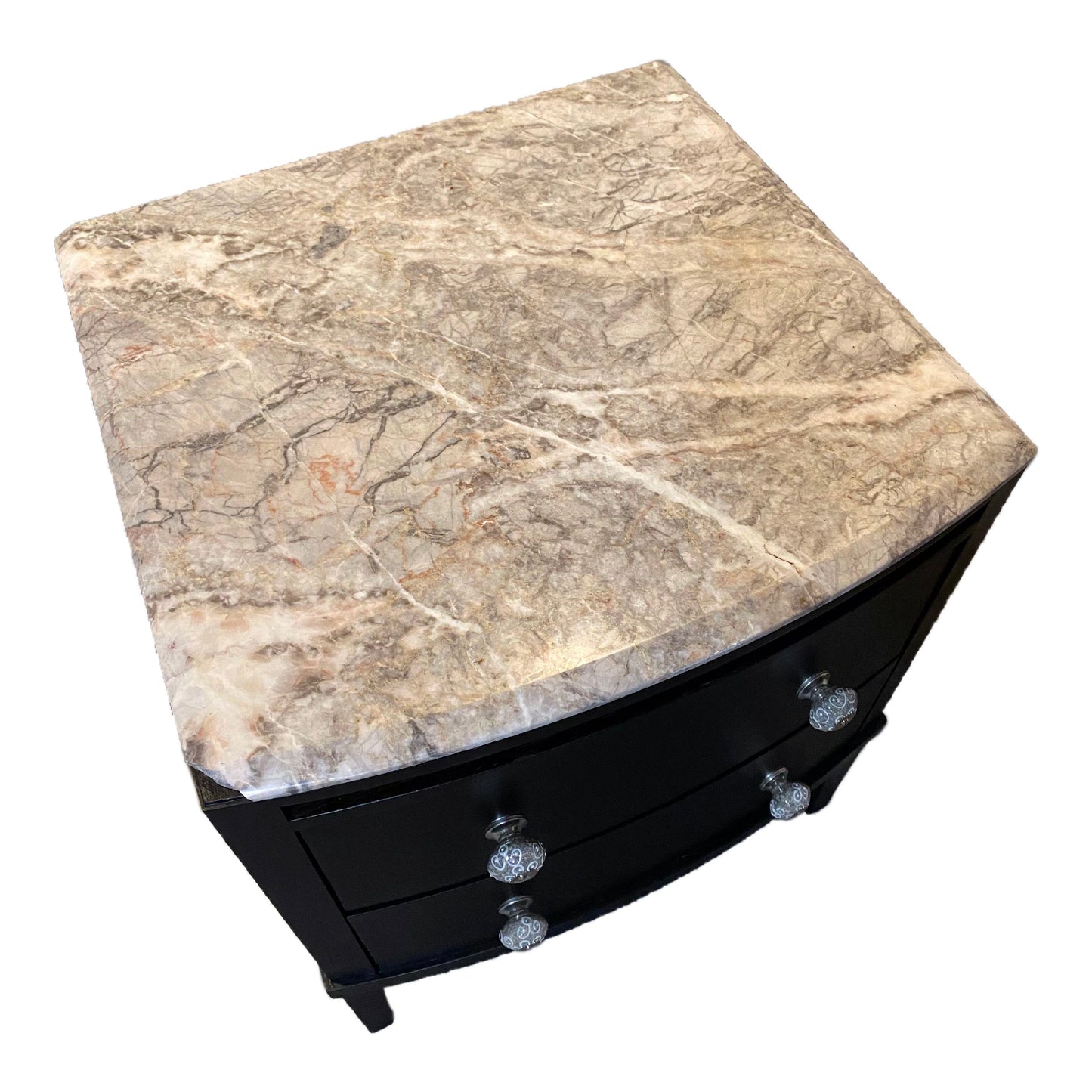 Refinished Vintage Marble Top 2 Drawer End Table