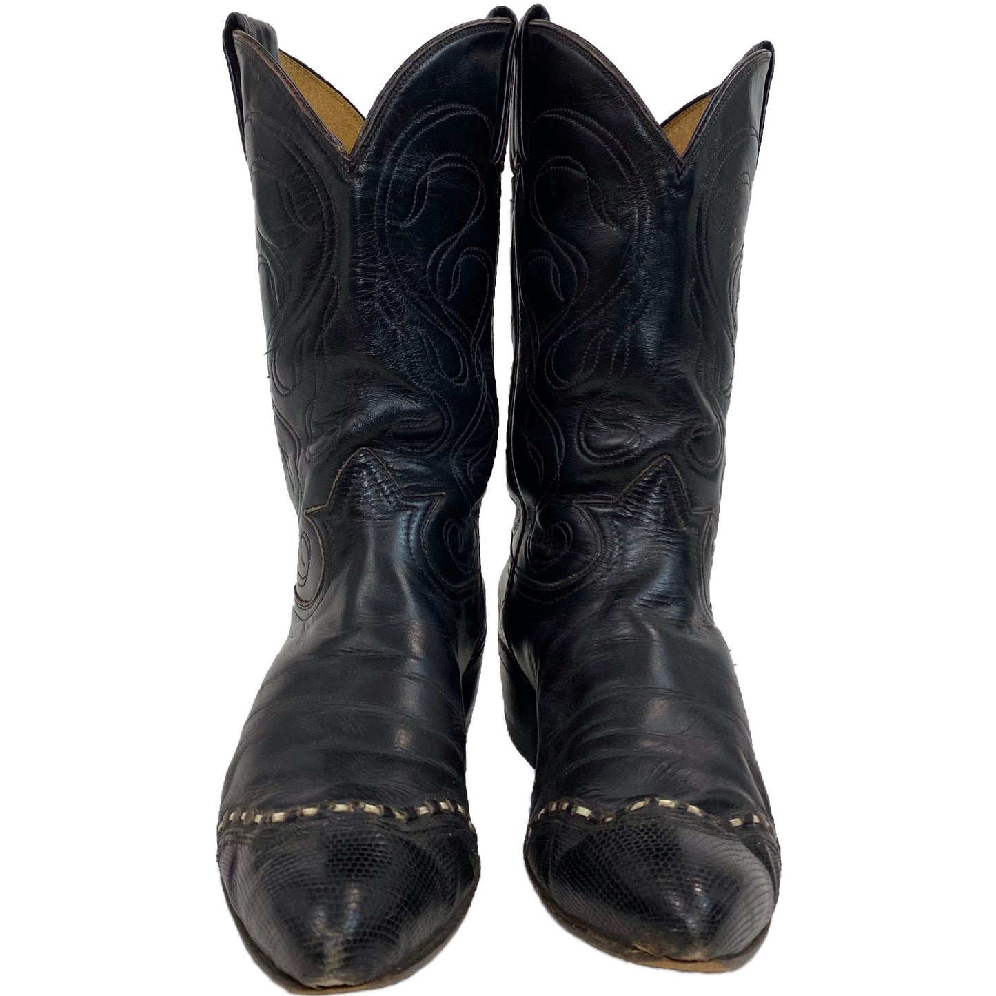 Vintage Tony Lama Black Wing Tip Cowboy Boots