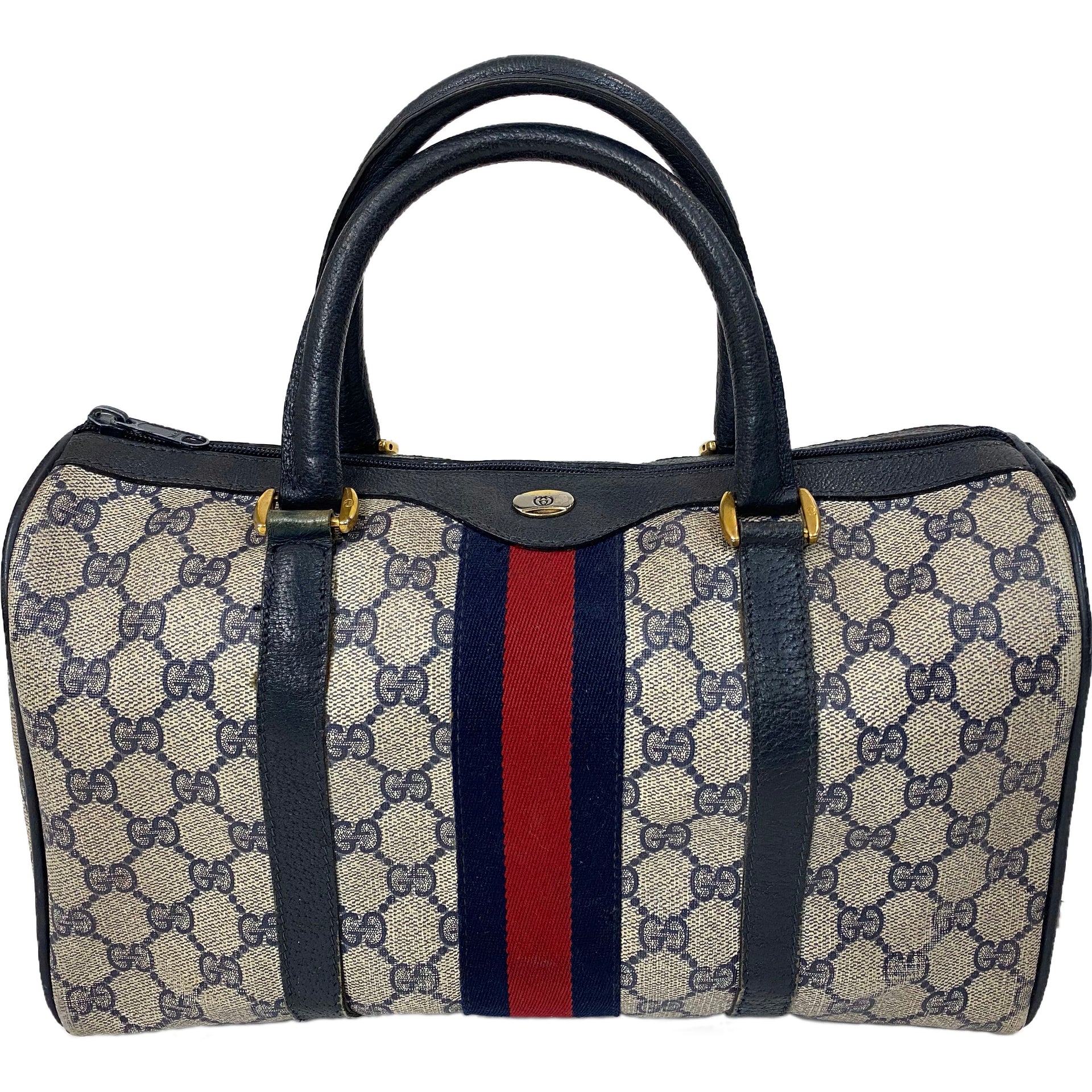 Vintage Gucci Navy Blue Boston Bag - For Sale on 1stDibs