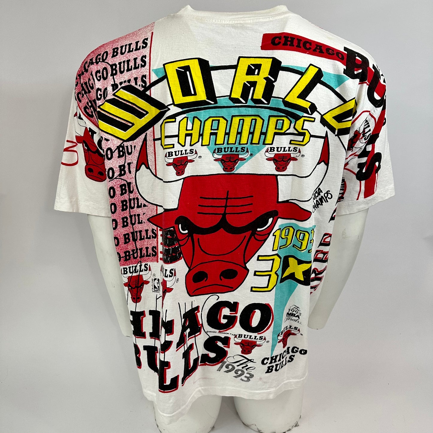 Vintage 1993 Chicago Bulls World Champs All Over Print Single Stitch Tee