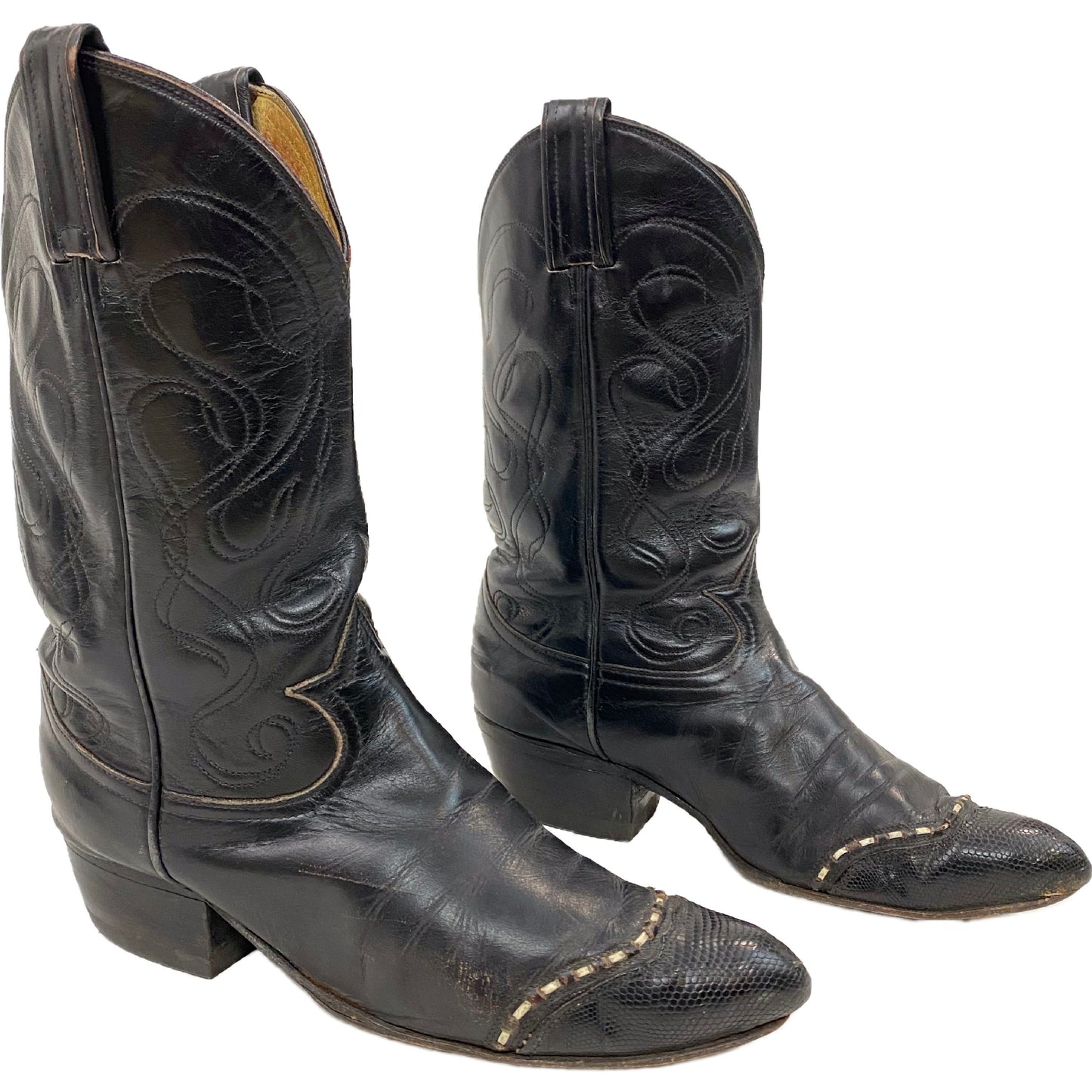 Vintage Tony Lama Black Wing Tip Cowboy Boots