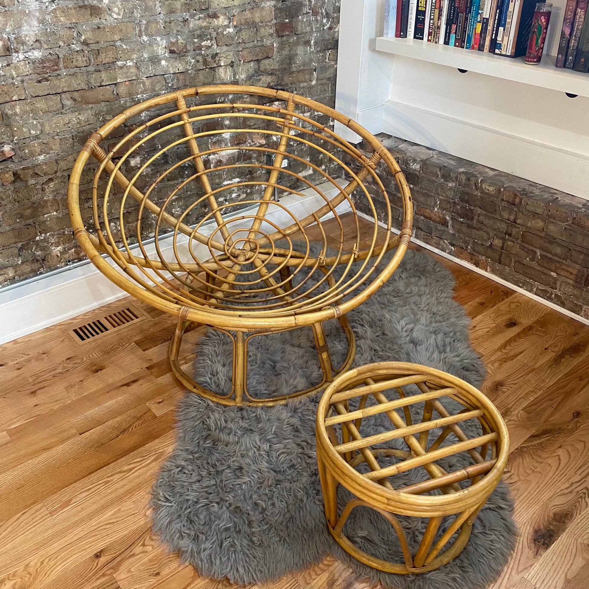 Bamboo Vintage Papasan Lounge Chair and Footstool